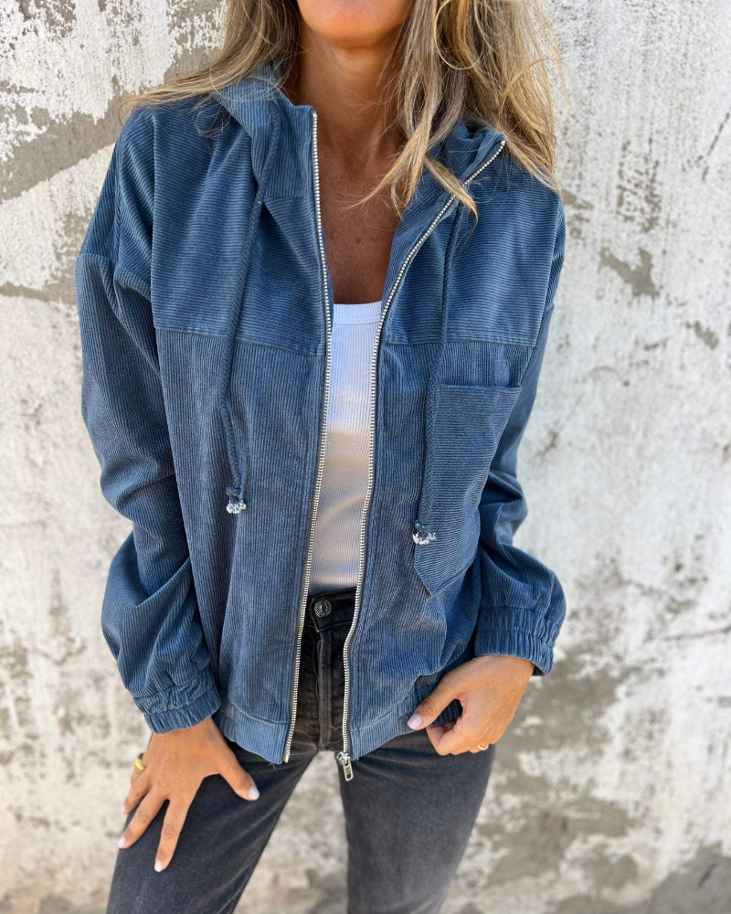 LIN MARINE | VESTE À CAPUCHE EN VELOURS CÔTELÉ POUR FEMME
