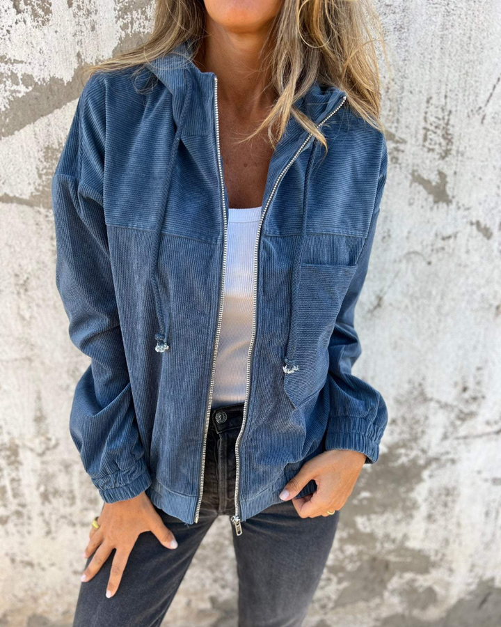 LIN MARINE | VESTE À CAPUCHE EN VELOURS CÔTELÉ POUR FEMME