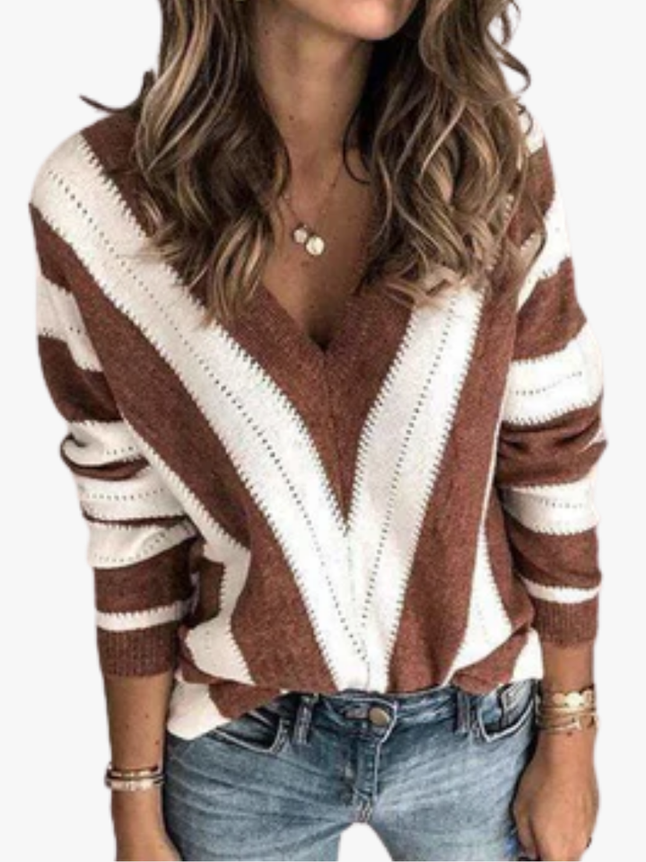 COLETTE | PULL RAYÉ COL V POUR FEMMES