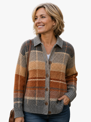 LIN MARINE| GILET À CARREAUX CHIC POUR FEMMES