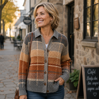 LIN MARINE| GILET À CARREAUX CHIC POUR FEMMES