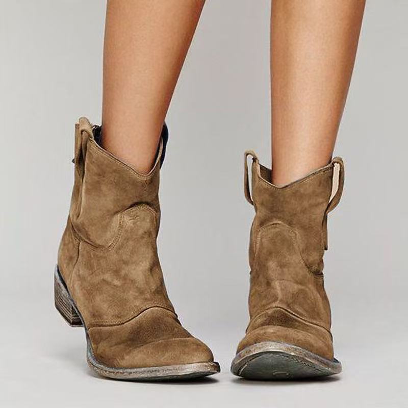 LOUISE| BOTTES CLASSIQUES EN DAIM À TALONS BLOCS WESTERN POUR FEMMES
