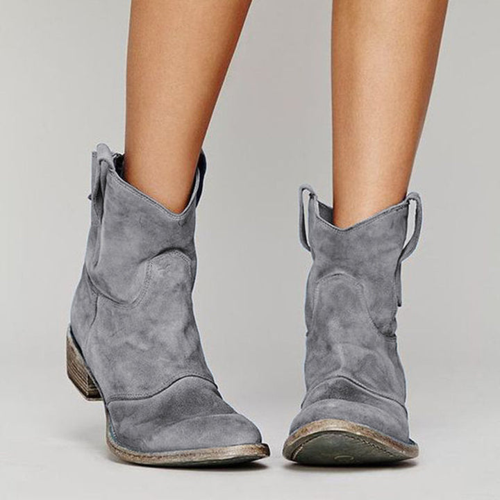 LOUISE| BOTTES CLASSIQUES EN DAIM À TALONS BLOCS WESTERN POUR FEMMES