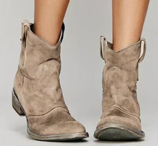 LOUISE| BOTTES CLASSIQUES EN DAIM À TALONS BLOCS WESTERN POUR FEMMES