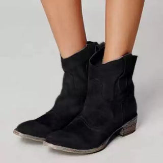 LOUISE| BOTTES CLASSIQUES EN DAIM À TALONS BLOCS WESTERN POUR FEMMES
