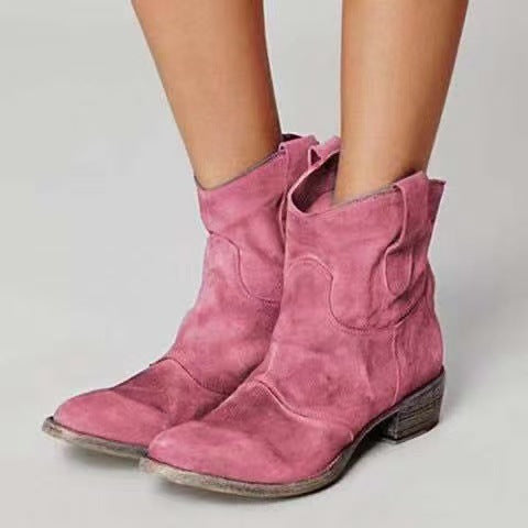 LOUISE| BOTTES CLASSIQUES EN DAIM À TALONS BLOCS WESTERN POUR FEMMES