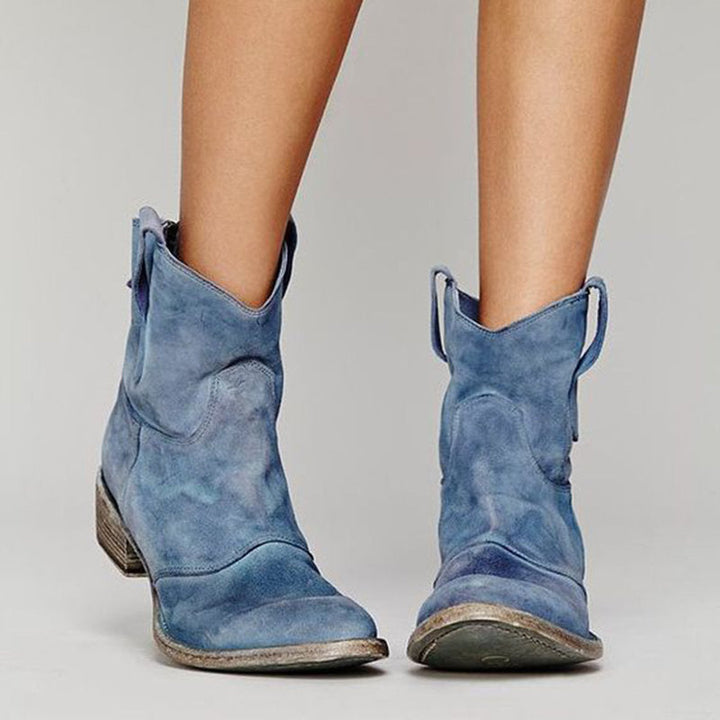 LOUISE| BOTTES CLASSIQUES EN DAIM À TALONS BLOCS WESTERN POUR FEMMES