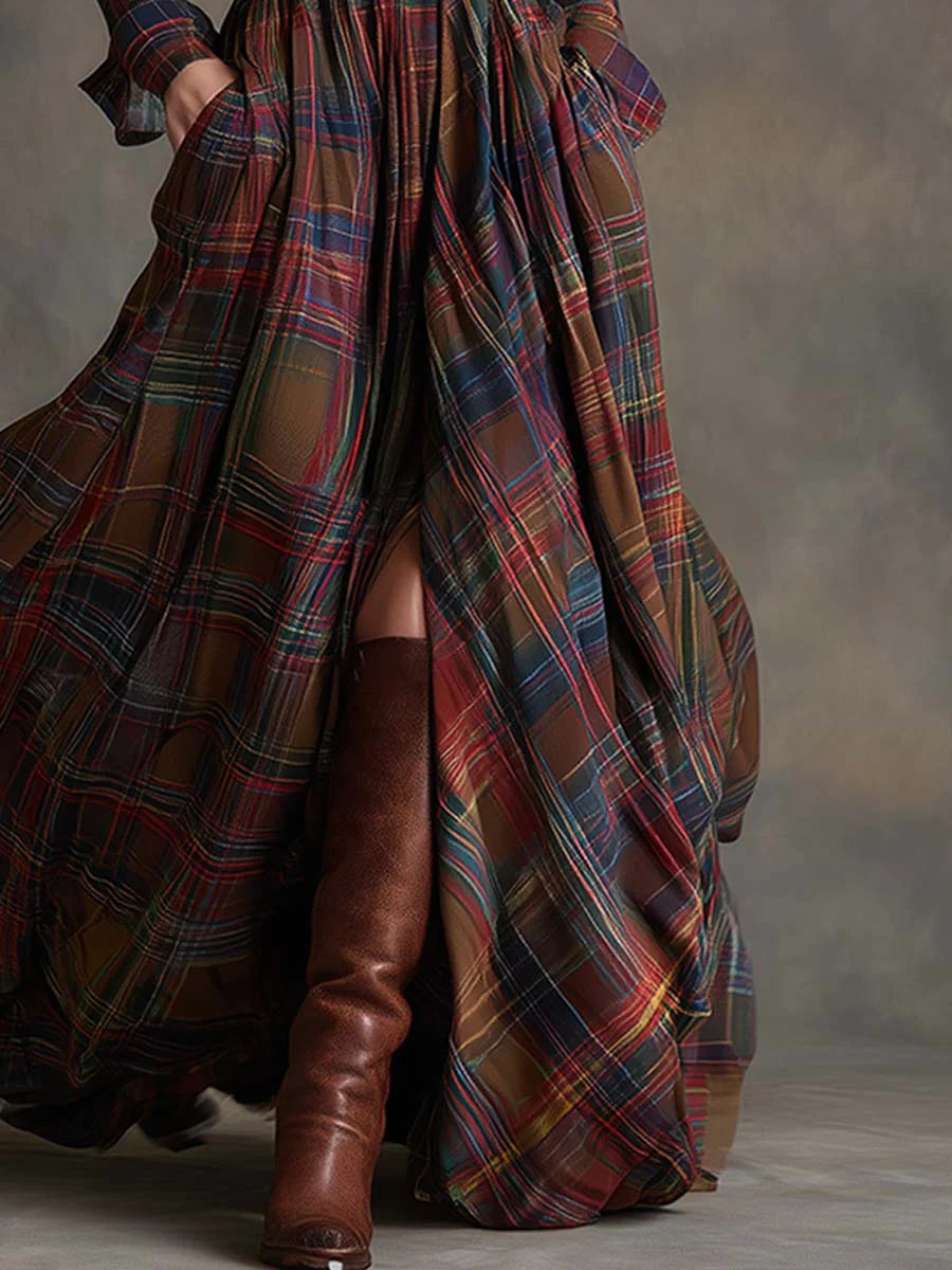 Beatrice™ | Robe Maxi à Carreaux Rétro