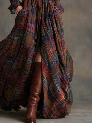 Beatrice™ | Robe Maxi à Carreaux Rétro