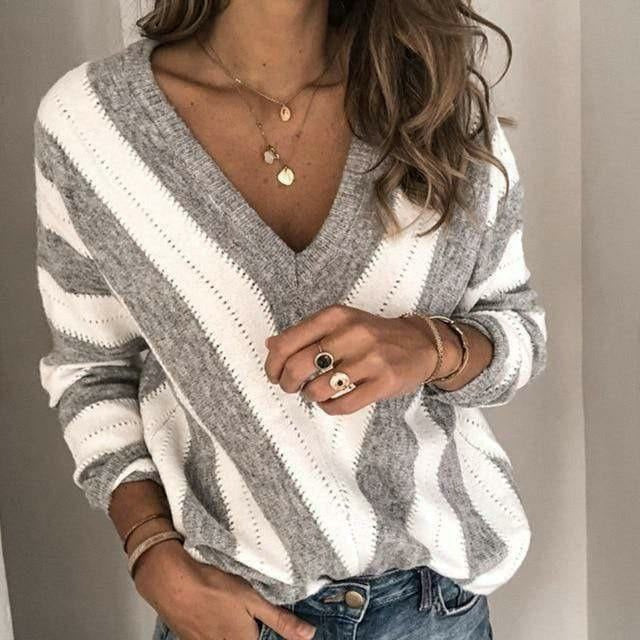 COLETTE | PULL RAYÉ COL V POUR FEMMES