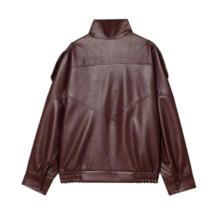 Veste Bomber en Cuir à Col Montant