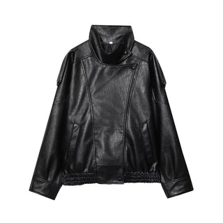 Veste Bomber en Cuir à Col Montant