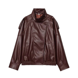 Veste Bomber en Cuir à Col Montant