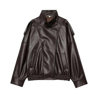 Veste Bomber en Cuir à Col Montant
